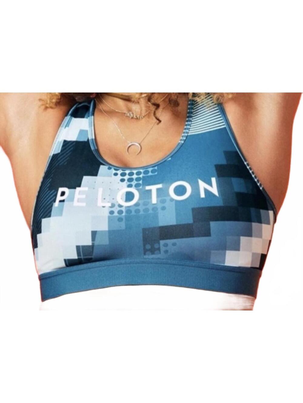 Adidas Peloton Pixel Graphic Racerback Sports Bra Teal Blue Athliesure Size S